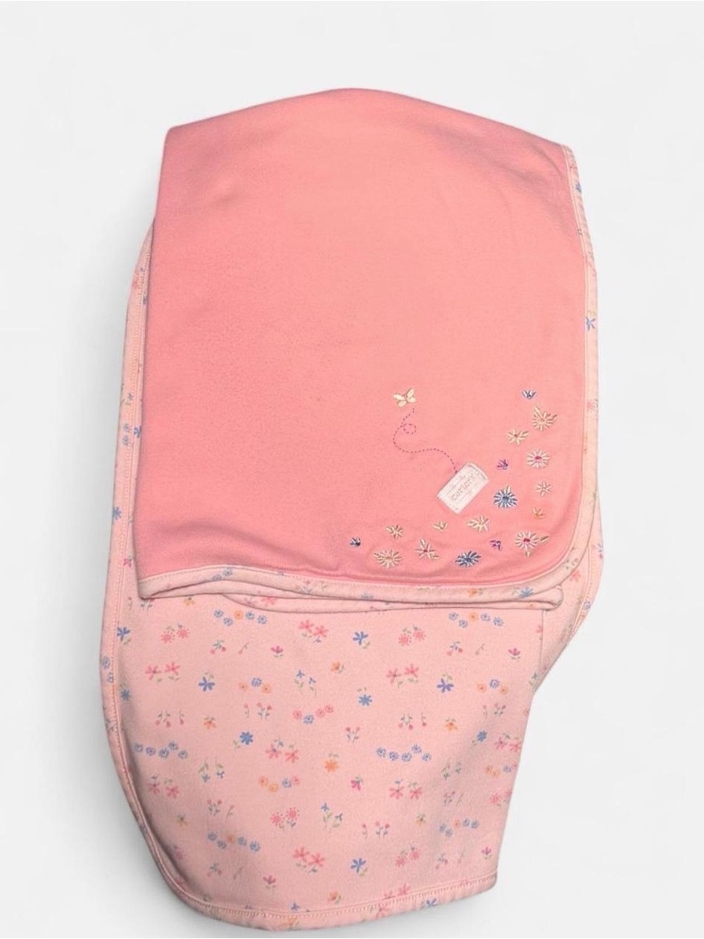 Vintage Carter’s Soft Pink Floral Baby Blanket Reversible